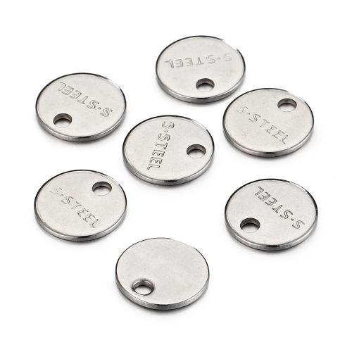 Stainless Steel korut Riipukset, 304 Stainless Steel, Litteä pyöreä, tee-se-itse, alkuperäinen väri, 8mm, Reikä:N. 1.7mm, N. 100PC/laukku, Myymät laukku