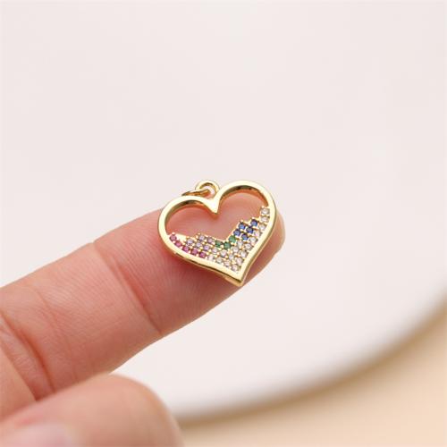 Cubic Zirconia Micro Pave Brass Pendant Heart gold color plated DIY & micro pave cubic zirconia nickel lead & cadmium free 18mm Sold By PC