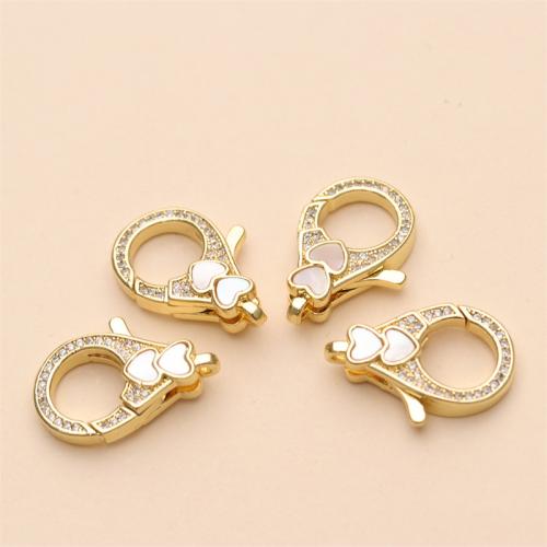 Brass Lobster Clasp with Pearl Oyster Heart gold color plated DIY & micro pave cubic zirconia nickel lead & cadmium free Sold By PC