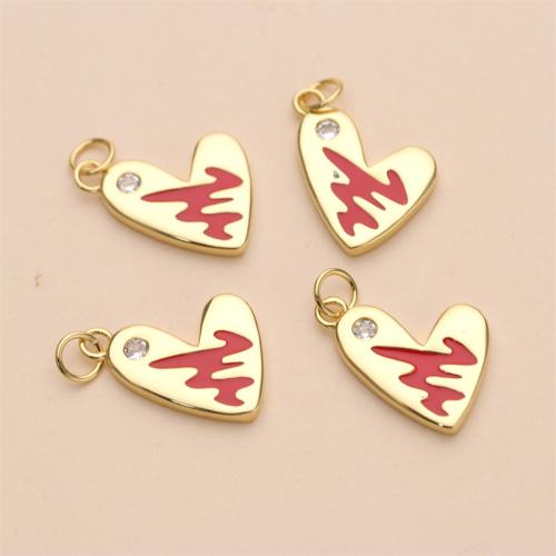 Cubic Zirconia Micro Pave Brass Pendant Heart gold color plated DIY & micro pave cubic zirconia & enamel nickel lead & cadmium free 16mm Sold By PC