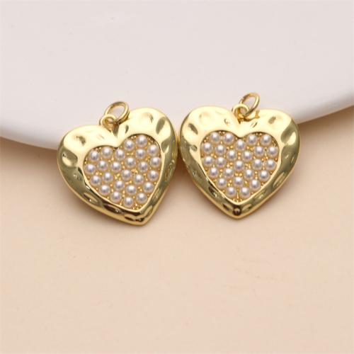 Brass Jewelry Pendants with Plastic Pearl Heart gold color plated DIY nickel lead & cadmium free 20mm Sold By PC