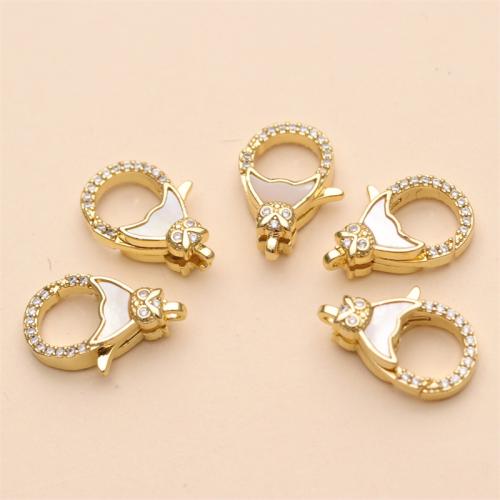 Brass Lobster Clasp with Pearl Oyster gold color plated DIY & micro pave cubic zirconia nickel lead & cadmium free Sold By PC