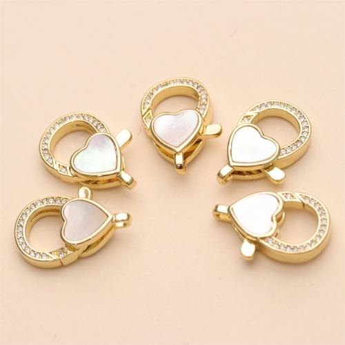 Brass Lobster Clasp with Pearl Oyster Heart gold color plated DIY & micro pave cubic zirconia nickel lead & cadmium free Sold By PC