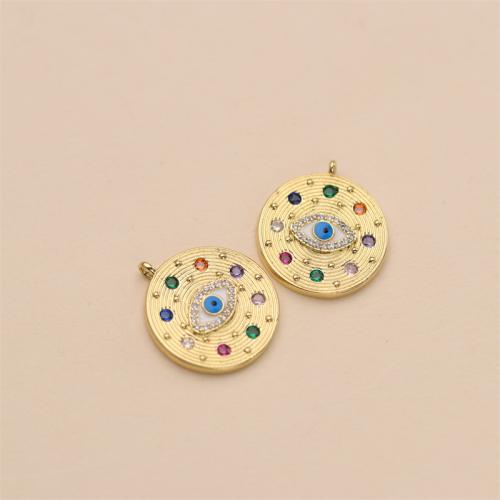 Evil Eye Pendants Brass Round gold color plated DIY & evil eye pattern & micro pave cubic zirconia multi-colored nickel lead & cadmium free Sold By PC