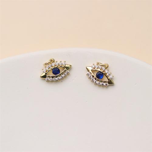 Evil Eye Hangers, Messing, gold plated, DIY & micro pave zirconia, nikkel, lood en cadmium vrij, 14x14mm, Verkocht door PC