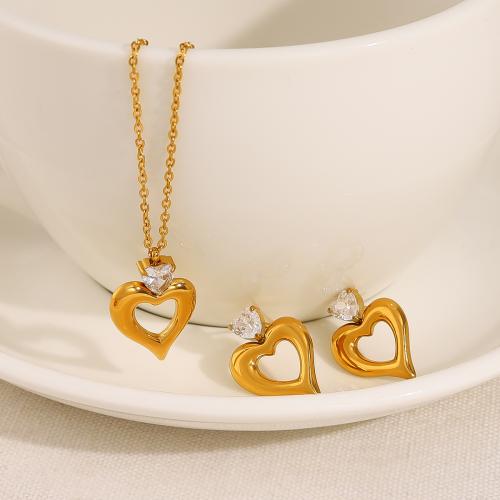 Rhinestone Stainless Steel Jewelry Set 304 Stainless Steel gold color plated fashion jewelry & with rhinestone golden Sold By PC