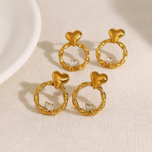 Stainless Steel Stud Earrings 304 Stainless Steel gold color plated fashion jewelry & with rhinestone golden Sold By Pair