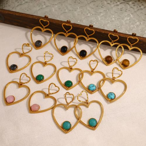 Stainless Steel Drop Earring 304 Stainless Steel with Gemstone Heart gold color plated fashion jewelry Sold By Pair