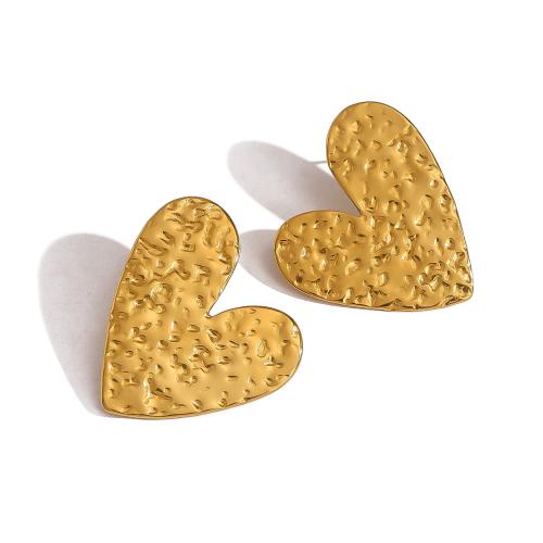 Stainless Steel Stud Earrings 304 Stainless Steel Heart gold color plated fashion jewelry golden Sold By Pair