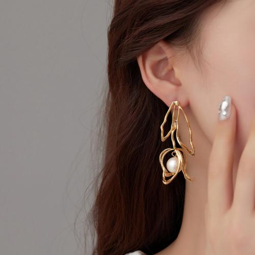 Brass Drop Earring with ABS Plastic Pearl gold color plated fashion jewelry golden nickel lead & cadmium free Sold By Pair