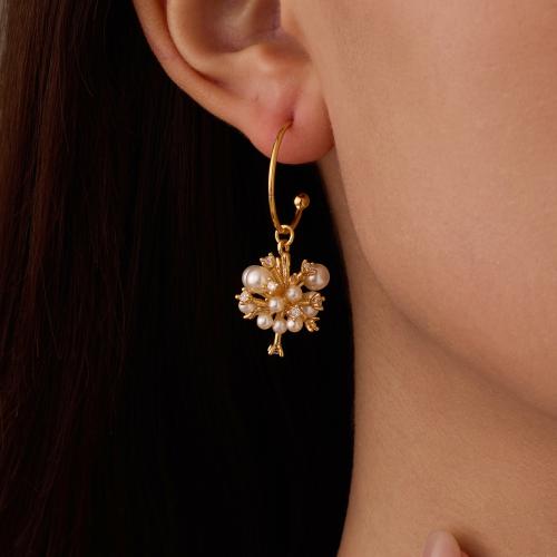 Brass Drop Earring with ABS Plastic Pearl gold color plated fashion jewelry & with rhinestone gold nickel lead & cadmium free Sold By Pair