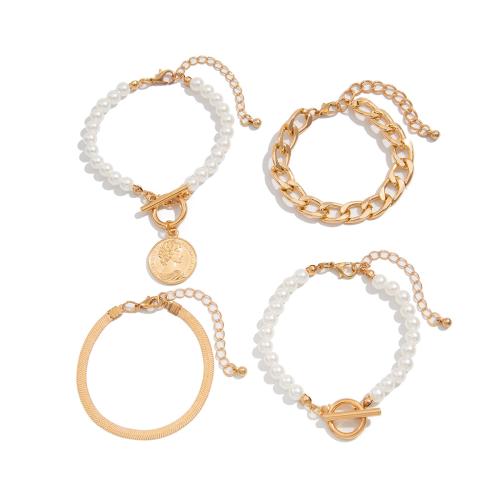 Zinc Alloy Bracelet with ABS Plastic Pearl plated 4 pieces & fashion jewelry nickel lead & cadmium free Sold By Set