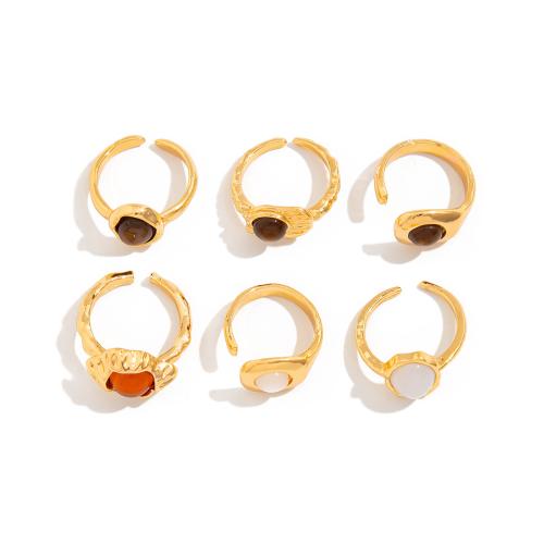 Zinc Alloy Finger Ring with Gemstone plated 6 pieces & fashion jewelry golden nickel lead & cadmium free Sold By Set