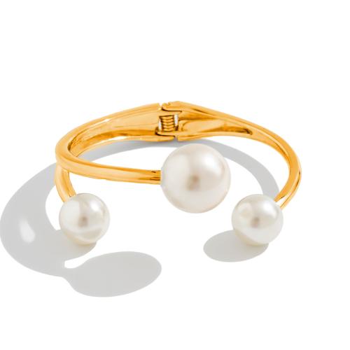 Zinc Alloy Bangle with ABS Plastic Pearl plated fashion jewelry nickel lead & cadmium free Sold By PC