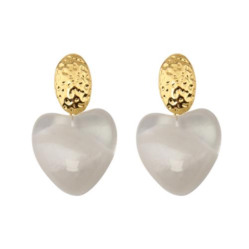 Zinc Alloy Stud Earring with Resin Heart plated fashion jewelry & for woman golden Sold By Pair