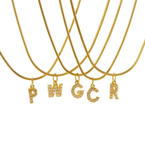 Stainless Steel Jewelry Necklace 304 Stainless Steel with Brass with 5cm extender chain Alphabet Letter plated fashion jewelry & for woman & with rhinestone golden Length 45 cm Sold By PC