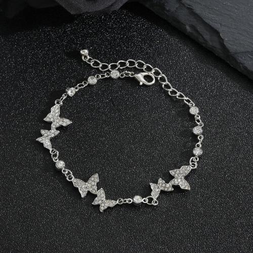 Pulseira de liga de zinco, with 2.36 Inch extender chain, joias de moda & para mulher & com strass, cor original, comprimento 7.48 inchaltura, vendido por PC