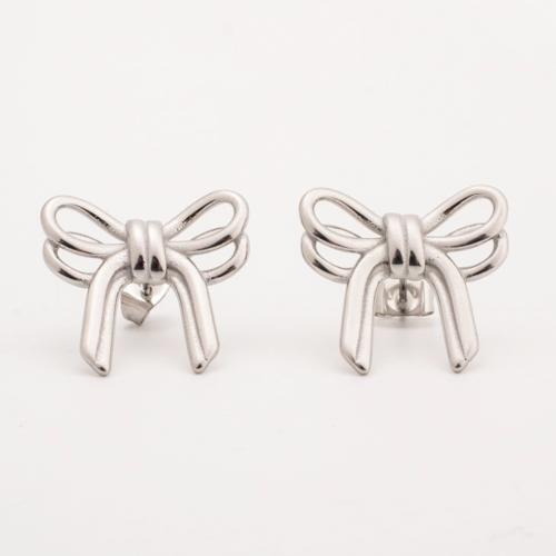 Stainless Steel Stud Earrings 304 Stainless Steel Bowknot Vacuum Ion Plating fashion jewelry & for woman & hollow Sold By Pair