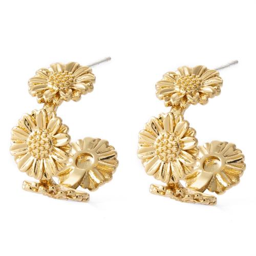 Brass Stud Earring petals plated for woman 22mm Sold By Pair