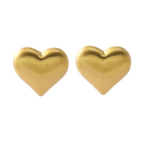 Brass Stud Earring Heart plated for woman 15mm Sold By Pair