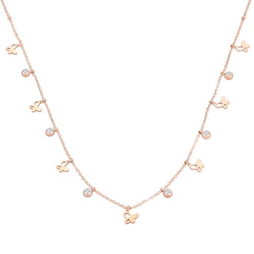 Stainless Steel Jewelry Necklace 304 Stainless Steel Vacuum Ion Plating micro pave cubic zirconia & for woman rose gold color Length Approx 46 cm Sold By PC