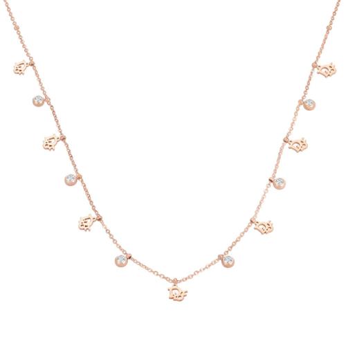 Stainless Steel Jewelry Necklace 304 Stainless Steel Vacuum Ion Plating micro pave cubic zirconia & for woman rose gold color Length Approx 46 cm Sold By PC