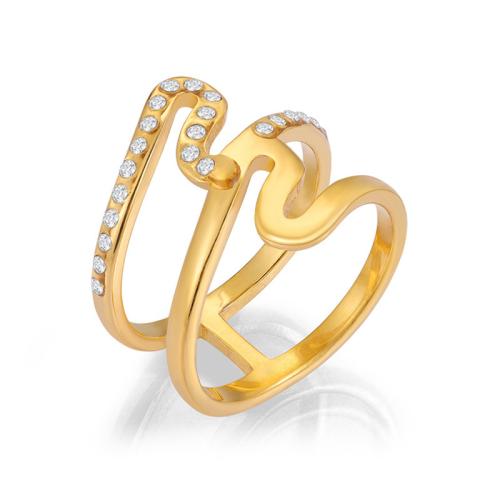 Cubic Zirconia Stainless Steel Finger Ring 304 Stainless Steel Vacuum Ion Plating micro pave cubic zirconia & for woman gold Inner diameter 21.5MM Sold By PC