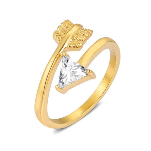 Anillo de dedo del acero inoxidable del Zirconia cúbico, acero inoxidable 304, micro arcilla de zirconia cúbica & para mujer, dorado, Vendido por UD