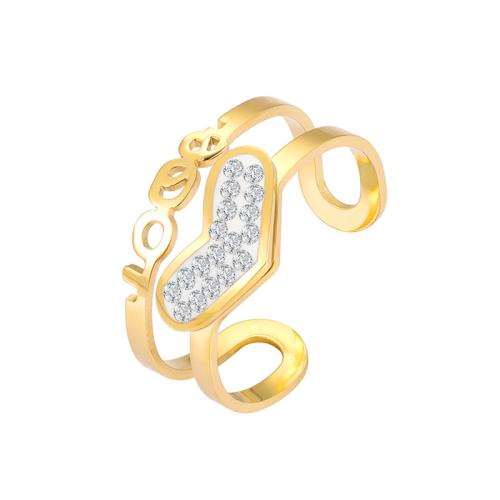 Cubic Zirconia Stainless Steel Finger Ring 304 Stainless Steel Heart Vacuum Ion Plating micro pave cubic zirconia & for woman gold Sold By PC