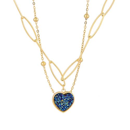 Stainless Steel Jewelry Necklace 304 Stainless Steel with Resin Heart Vacuum Ion Plating for woman gold Length Approx 45.6 cm Sold By PC