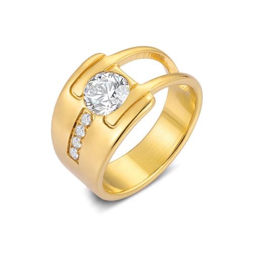 Cubic Zirconia Stainless Steel Finger Ring 304 Stainless Steel Vacuum Ion Plating micro pave cubic zirconia & for woman gold Inner diameter 20MM Sold By PC