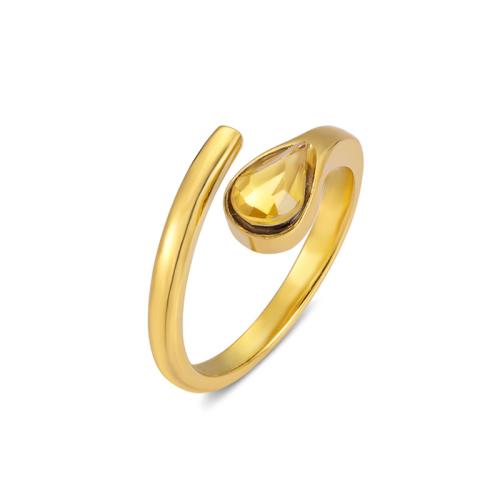 Anillo de dedo del acero inoxidable del Zirconia cúbico, acero inoxidable 304, micro arcilla de zirconia cúbica & para mujer, dorado, Vendido por UD