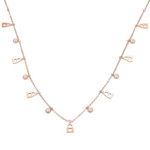 Stainless Steel Jewelry Necklace 304 Stainless Steel Vacuum Ion Plating micro pave cubic zirconia & for woman rose gold color Length Approx 46 cm Sold By PC