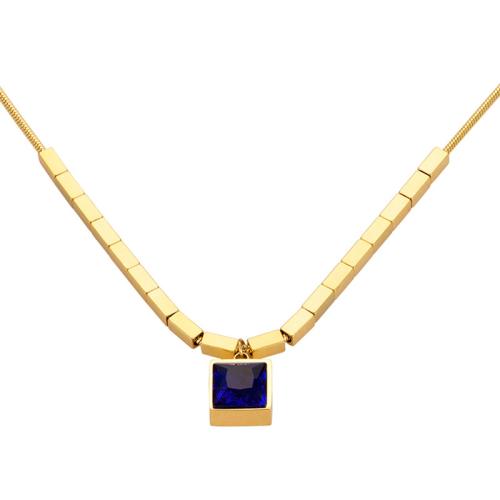 Stainless Steel Jewelry Necklace 304 Stainless Steel with Sapphire Vacuum Ion Plating for woman gold Length Approx 51 cm Sold By PC