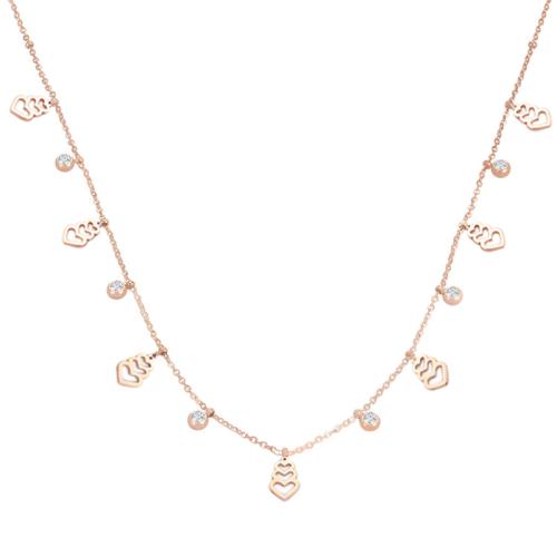 Stainless Steel Jewelry Necklace 304 Stainless Steel Vacuum Ion Plating micro pave cubic zirconia & for woman rose gold color Length Approx 46 cm Sold By PC