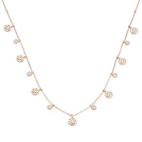 Collier de bijoux en acier inoxydable, Acier inoxydable 304, Rose, pavé de micro zircon & pour femme, couleur or rose, Longueur Environ 46 cm, Vendu par PC