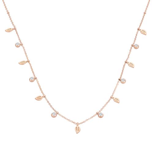 Stainless Steel Jewelry Necklace 304 Stainless Steel Leaf Vacuum Ion Plating micro pave cubic zirconia & for woman rose gold color Length Approx 46 cm Sold By PC