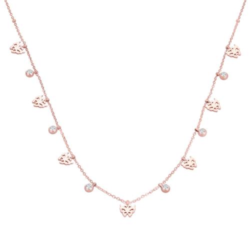 Stainless Steel Jewelry Necklace 304 Stainless Steel Vacuum Ion Plating micro pave cubic zirconia & for woman rose gold color Length Approx 46 cm Sold By PC