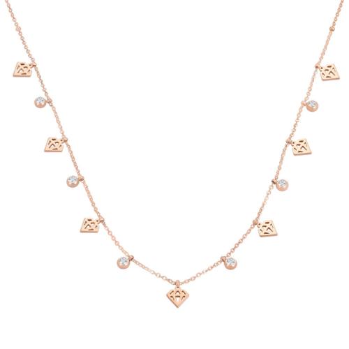 Stainless Steel Jewelry Necklace 304 Stainless Steel Vacuum Ion Plating micro pave cubic zirconia & for woman rose gold color Length Approx 46 cm Sold By PC