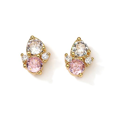 Boucles d'oreilles en laiton zircon cubique pavent, pavé de micro zircon & pour femme, doré, Vendu par paire