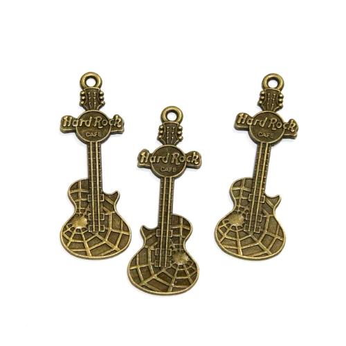 Musical Instrument Shaped Zinc Alloy Pendler, Guitar, antik bronze farve forgyldt, du kan DIY, 63x21.80mm, 20pc'er/Bag, Solgt af Bag