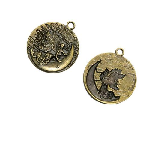 Pendentifs en alliage de zinc, Rond, Plaqué de couleur de bronze antique, DIY, 42x37mm, 20PC/sac, Vendu par sac