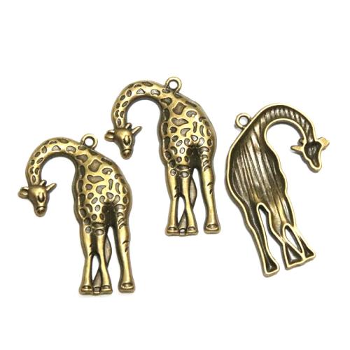 Pendentifs animaux en alliage de zinc, Girafe, Plaqué de couleur de bronze antique, DIY, 29x43mm, 30PC/sac, Vendu par sac