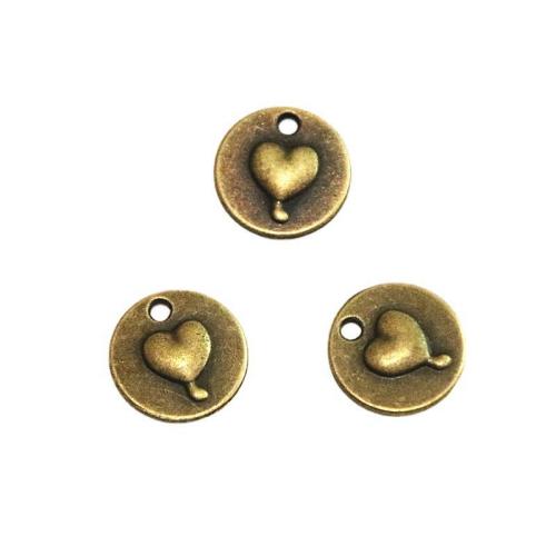 Zinc Alloy Heart Pendler, Runde, antik bronze farve forgyldt, du kan DIY, 15mm, 100pc'er/Bag, Solgt af Bag