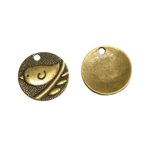 Pendentifs animaux en alliage de zinc, Rond, Plaqué de couleur de bronze antique, DIY, 25mm, 50PC/sac, Vendu par sac