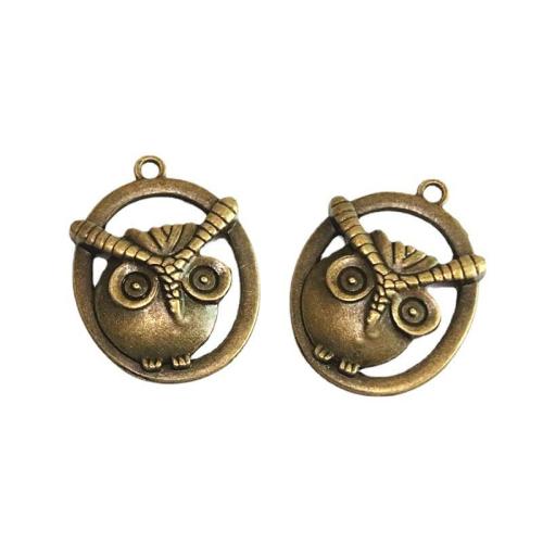 Zinc Alloy Animal Pendler, Owl, antik bronze farve forgyldt, du kan DIY, 27.60x35.80mm, 50pc'er/Bag, Solgt af Bag