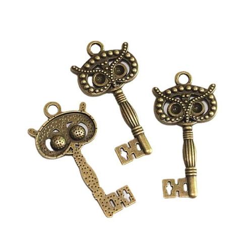 Zinc Alloy Key Pendler, Nøgle, antik bronze farve forgyldt, du kan DIY, 59.60x29mm, 20pc'er/Bag, Solgt af Bag