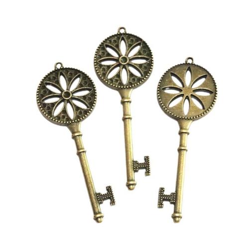 Zinc Alloy Key Pendler, Nøgle, antik bronze farve forgyldt, du kan DIY, 27x77mm, 20pc'er/Bag, Solgt af Bag