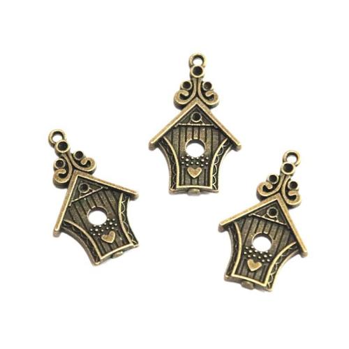 Pendentifs en alliage de zinc, maison, Plaqué de couleur de bronze antique, DIY, 30.60x19mm, 50PC/sac, Vendu par sac