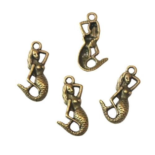 Zinc Alloy Pendler, Mermaid, antik bronze farve forgyldt, du kan DIY, 22.70x14mm, 100pc'er/Bag, Solgt af Bag